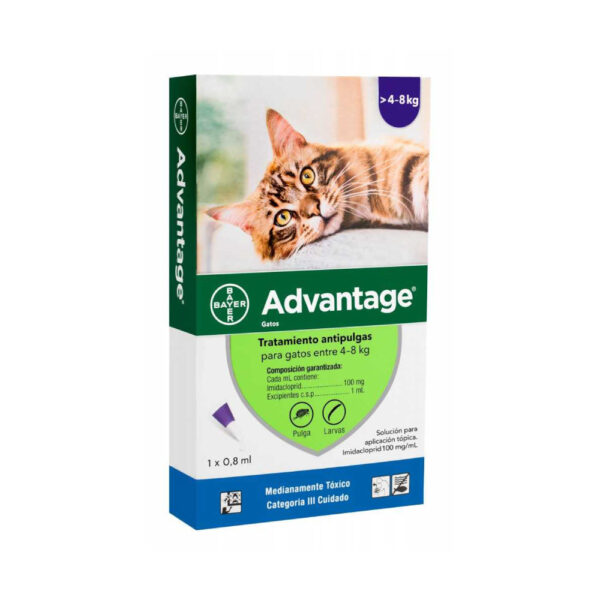 Pipeta Advantage Antipulgas para Gatos de 4-8 Kg. 1 Pipeta X 0.8 ML. – Bayer
