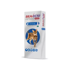 Bravecto Plus 250 mg – Antiparasitario Externo para Gatos – 2.8 kg a 6.25kg X 1 Pipeta