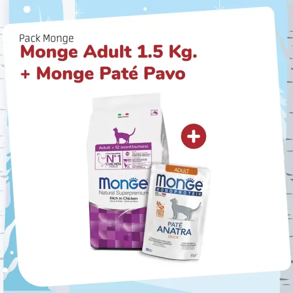 Pack Monge gatos adultos + monge paté pavo monoprotein